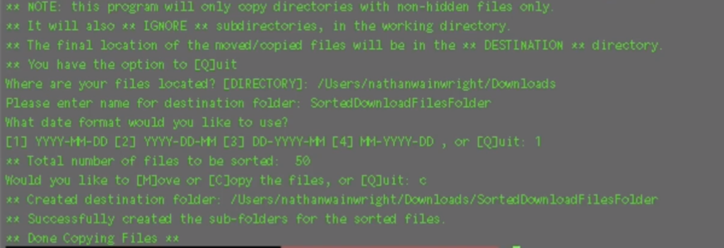 FileSort: UI Screen Output